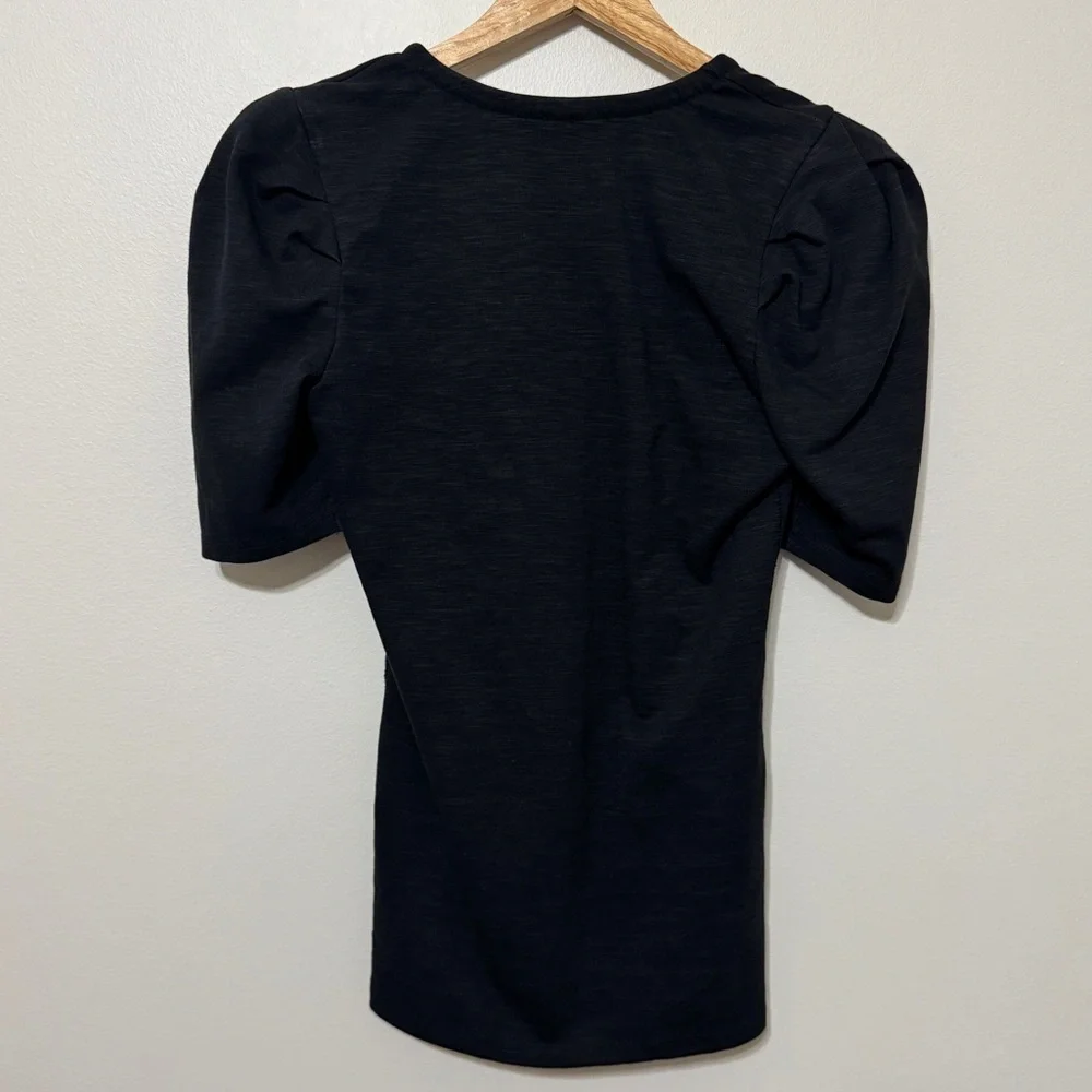 Free People Ellery Puff 3/4 Sleeve V Neck Top Size Large Black